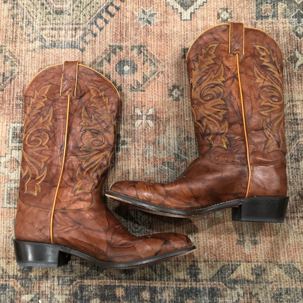 Justin Marbled Chestnut Brown Deerlite Cowboy Boots - Picture 2 of 10